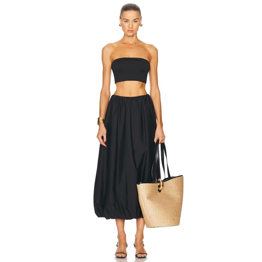 ENZA COSTA Poplin Bubble Skirt Women XS Black Cotton Midi Elastic Waist Casual - Picture 1 of 16